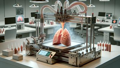 Impressora 3D criando tecido pulmonar com tinta à base de muco.