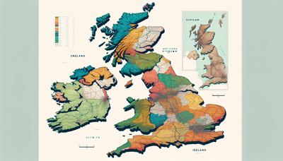 Une carte mettant en évidence les régions d'Angleterre, d'Écosse et d'Irlande.