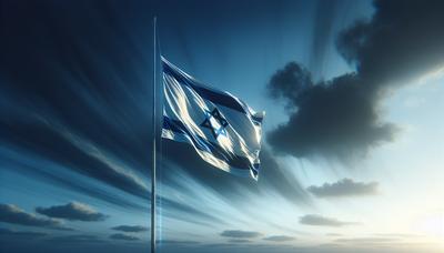 En dyster israelisk flagga på halv stång i bakgrunden.