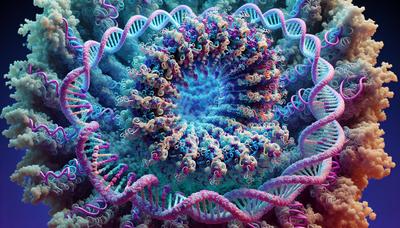 Estructura de enzima abstracta con cadenas de ADN sintéticas.