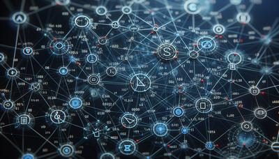 Réseaux abstraits et nœuds interconnectés avec des symboles algorithmiques.