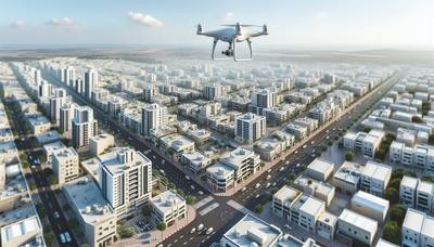 Vista aérea de dron sobre paisaje urbano israelí.