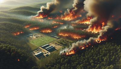 Luftaufnahmen eines Waldbrands auf dem Übungsplatz.