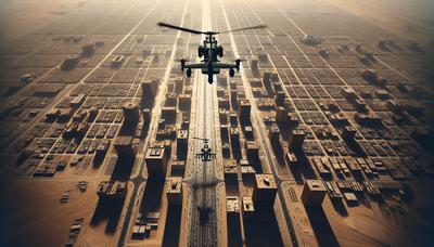 Luchtfoto van Kabul met militaire helikopters die vertrekken.