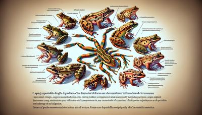 Diagrama de ranas con garras africanas mostrando cromosomas sexuales diversos.