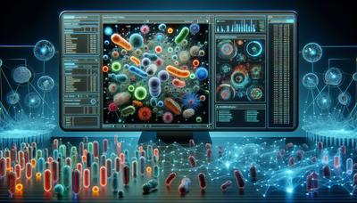 IA analisando bactérias em uma tela digital.