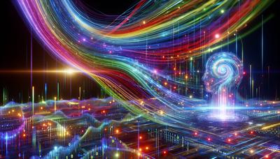 IA analisando espectros de luz coloridos sobre dados digitais.