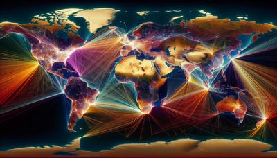 Mapa gerado por IA mostrando a disseminação da pandemia através de viagens aéreas.