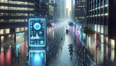 'Sistema di intelligenza artificiale che monitora le strade allagate della città in tempo reale.'