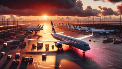 Jets d'Air Canada sur le tarmac au coucher du soleil.