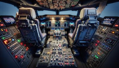 Cockpit d'avion avec mécanisme du siège de pilote en surbrillance.