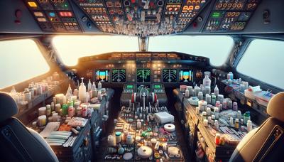 Cabina di pilotaggio dell'aereo con forniture mediche e palco per concerti.