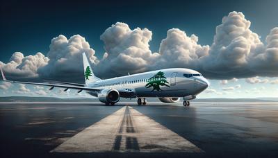 Avion sur le tarmac avec le drapeau libanais visible.