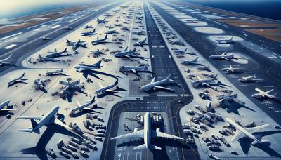 Tarmac d'aéroport avec des avions sous un ciel dégagé