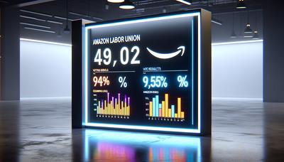 Resultados da votação do Sindicato dos Trabalhadores da Amazon exibidos em tela digital

