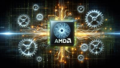 AMD-logo met AI-graphics en tandwielpictogrammen