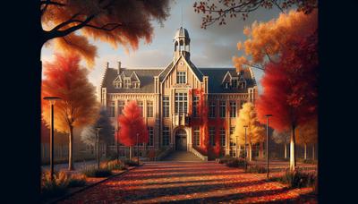 Amelander schoolgebouw tijdens het levendige herfstseizoen.