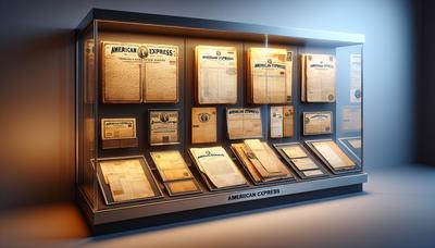 "Artefatos e documentos históricos da American Express em exibição"