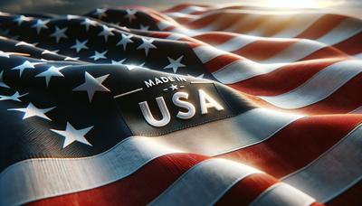 Bandeira americana com etiqueta "Made in USA"