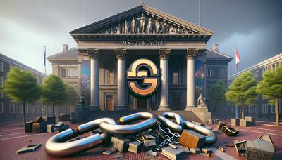 Rechtbank Amsterdam met GGD-logo en gebroken gegevensketen