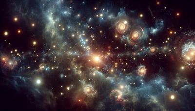 Oude kosmische lichten gloeien in het uitgestrekte universum.