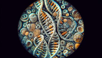 Ilustración de una hebra de ADN antiguo bajo un microscopio