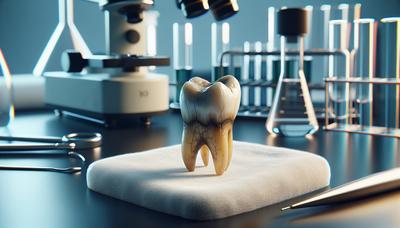 'Antico dente da latte sotto esame scientifico in laboratorio.'