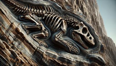 Fossile d'un reptile marin ancien dans une roche de l'hémisphère sud.