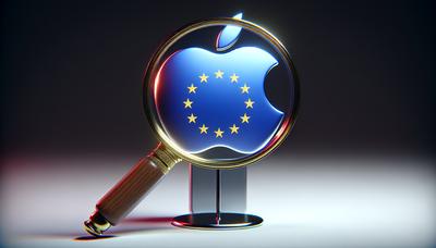 "Logotipo de Apple bajo lupa con bandera de la UE"