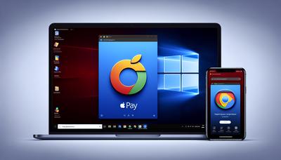 Logotipo de Apple Pay en pantallas de Windows y Chrome