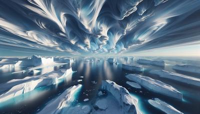 Paisaje ártico con nubes formadoras de hielo en el cielo.