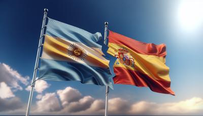 Bandera argentina y bandera española con línea rota.