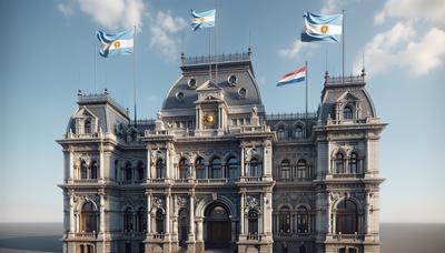 Extérieur de tribunal argentin avec des drapeaux français et argentins.