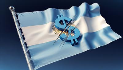 Bandiera argentina con una barra attraverso il simbolo della valuta