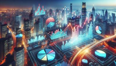 Gráficos de mercado asiático com setas de tendência ascendente.