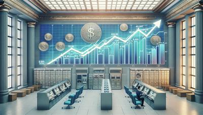 Gráficos do mercado de ações asiático subindo com ícones de bancos centrais.