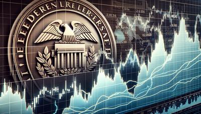 Asiatische Aktienmarktgrafiken mit dem Emblem der Federal Reserve