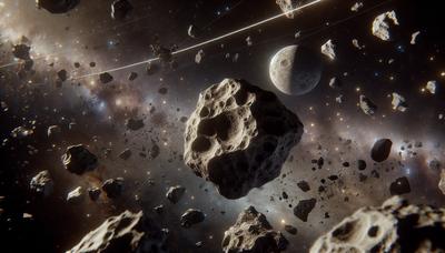 Asteroïde en puin met gewijzigde maanbaan.