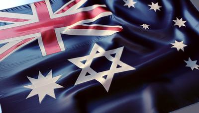 Australische vlag met Joodse Davidster-overlay