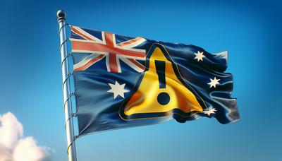 Bandera australiana con símbolo de alerta de advertencia de seguridad