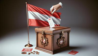 Bandiera austriaca con urna elettorale e simbolo di voto

