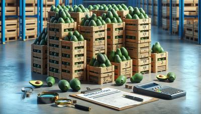 Avocado kisten gestapeld in een verstoord inspectiegebied.