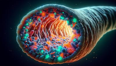 Bacteriën in de visdarm met gloeiende huidproducten.