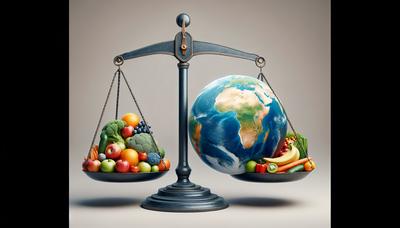 Balance avec globe et aliments sains.