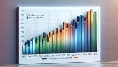 Gráfico de barras que muestra las tendencias y datos de empleo de migrantes.