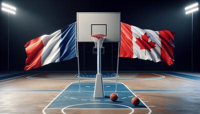 Panier de basket avec des drapeaux français et canadien