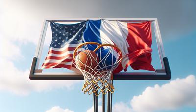 Cercle de basketball avec des drapeaux français et américain.