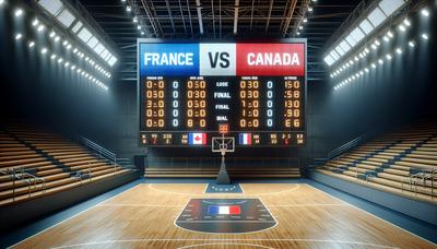 Tableau d'affichage de basket-ball montrant la France gagnant contre le Canada.