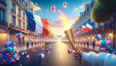 Défilé du 14 Juillet entrelacé avec le relais de la flamme olympique