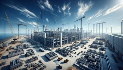 Baustelle einer Batteriefabrik mit klarem blauem Himmel.